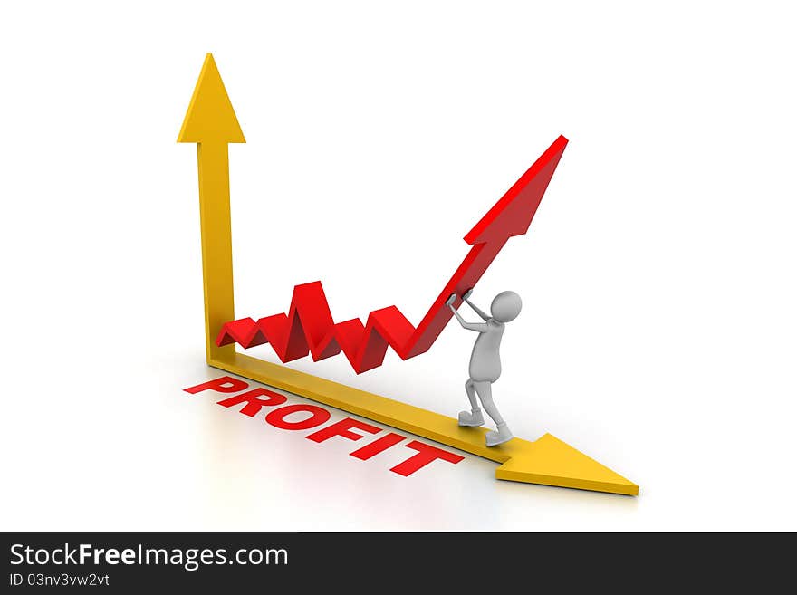 3d illustration of man pushing up the profit graph