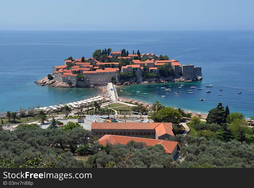 Sveti Stefan resort island-hotel in Montenegro. Sveti Stefan resort island-hotel in Montenegro