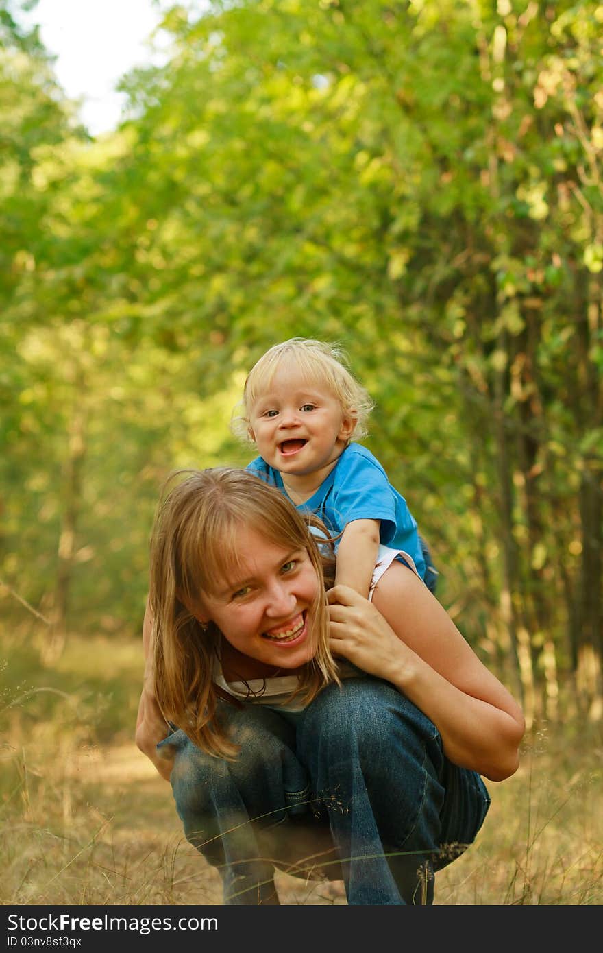 Mother And Baby Fun In Nature