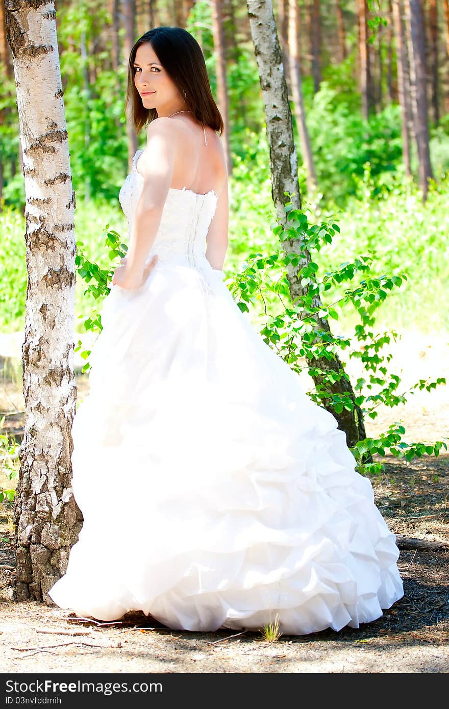 Bride with dark-brown hair posing