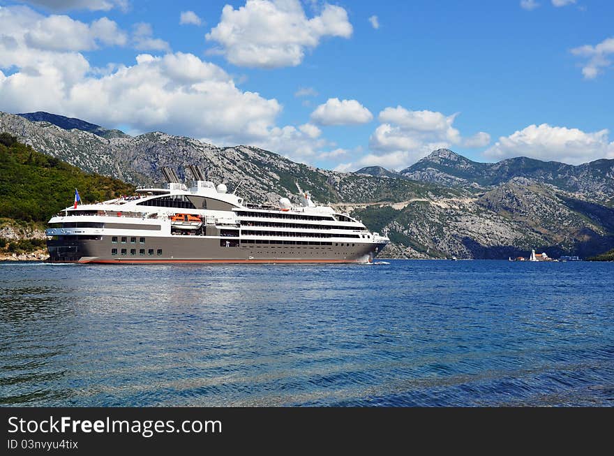 Big cruise liner at Kotor bay (Montenegro). Big cruise liner at Kotor bay (Montenegro)