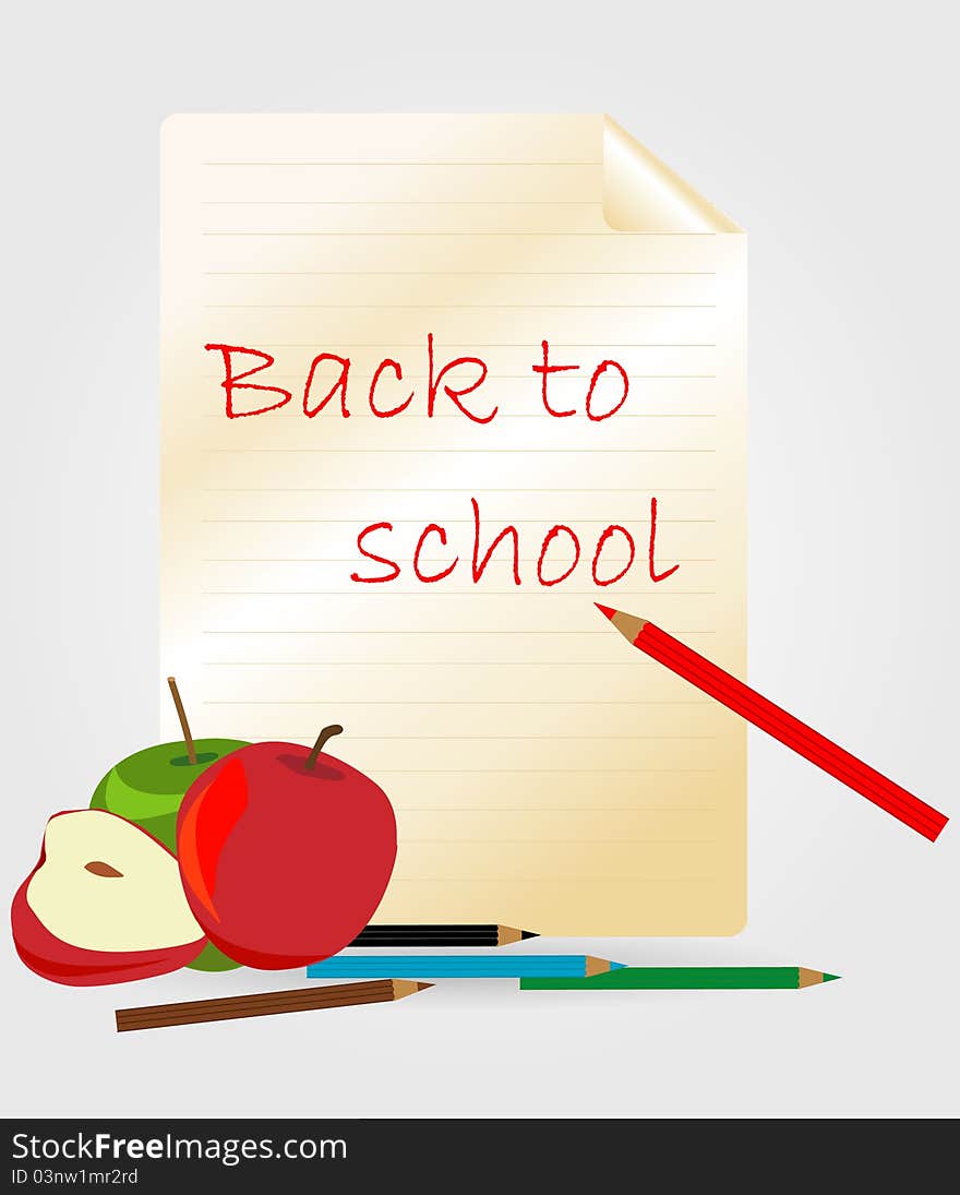 Paper with pencil and apple - back to school