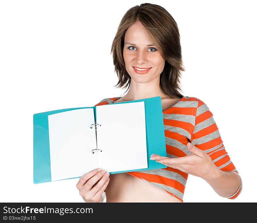 Young beautiful girl with a notebook for your image or text