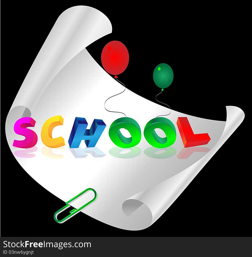 School letters on white paper and black background