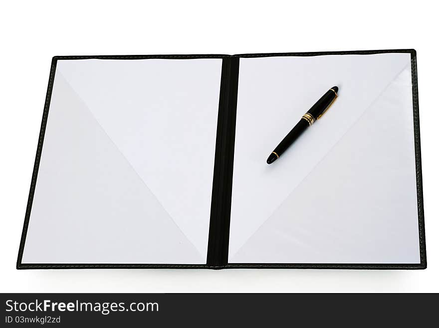 Open folder with blank paper isolated on white background