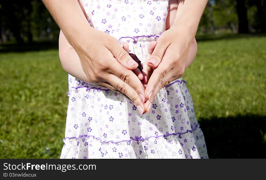 Large type of adult and female hands. Large type of adult and female hands