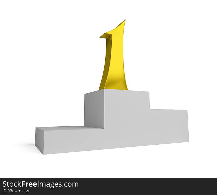 Numeral one stands on the pedestal. 3d image. Isolated white background.