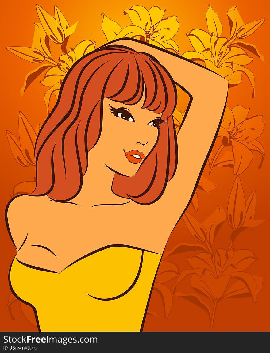 Beautiful girl with flower.illustration for a design