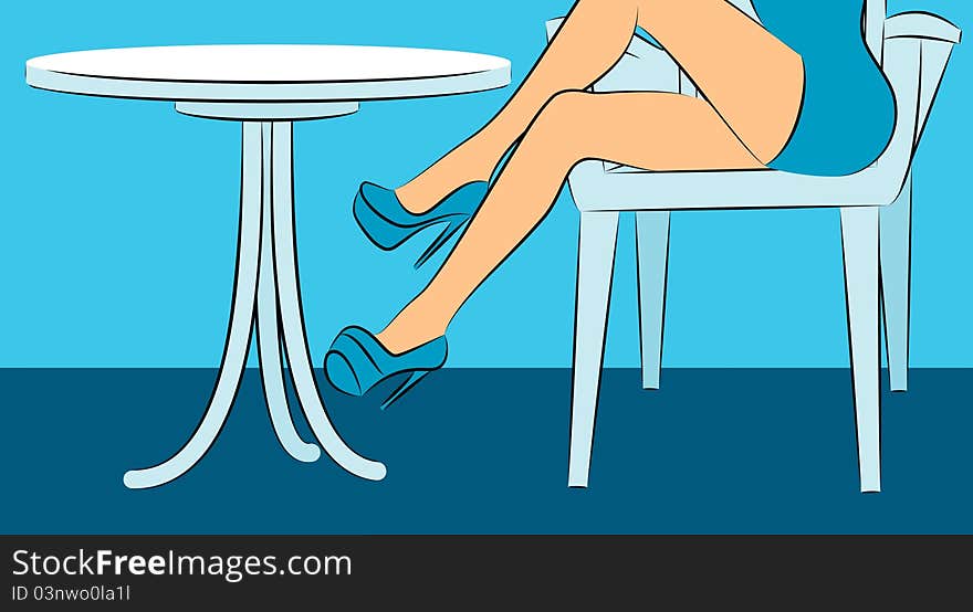 Beautiful womanish feet in shoes in restaurant.