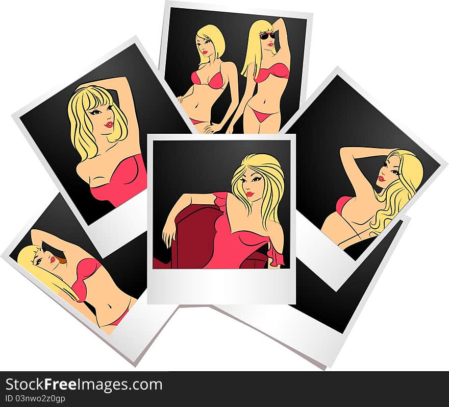 Beautiful girls in photo frames.illustration for a design