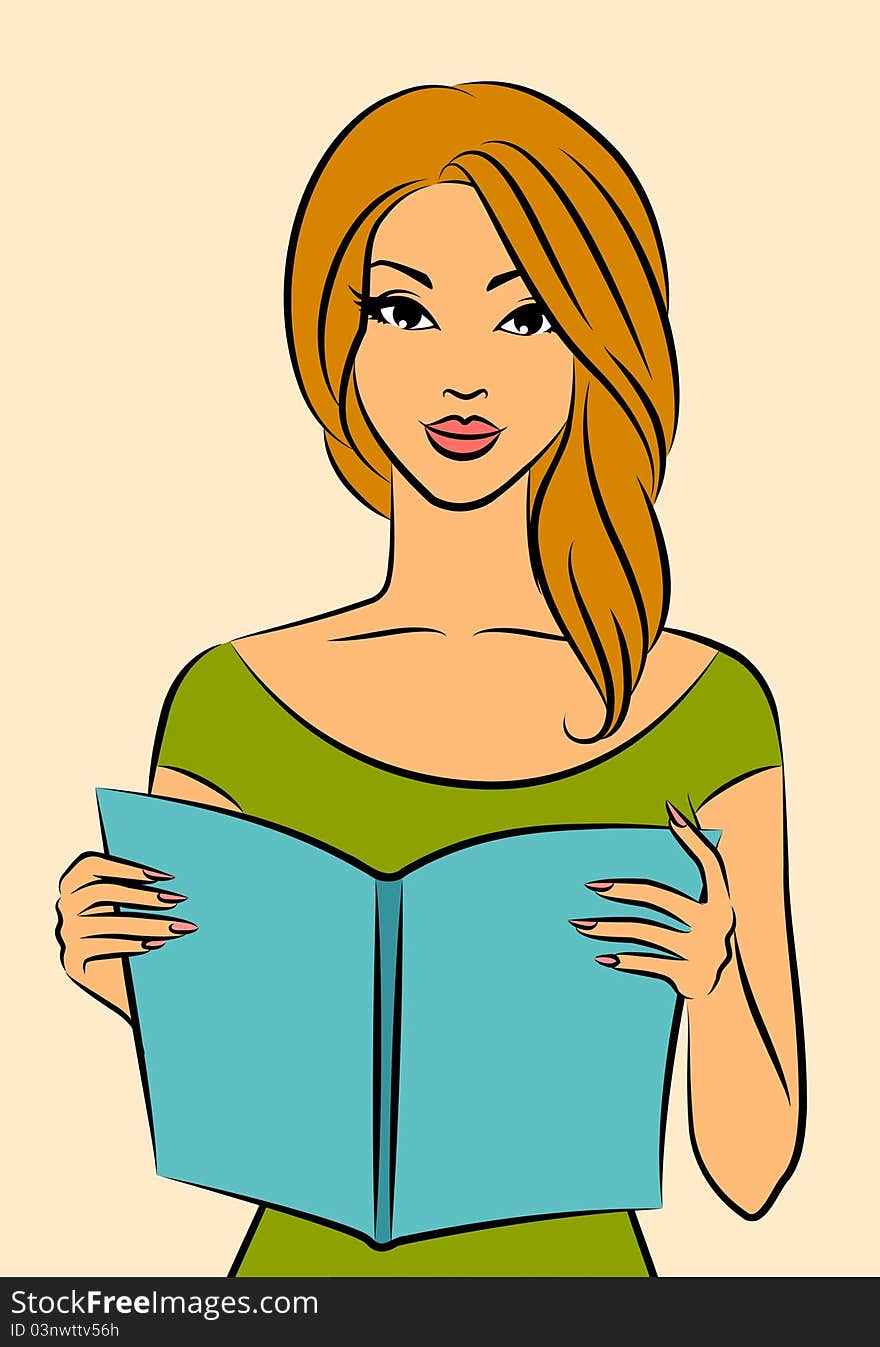 Beautiful girl with book.illustration for a design. Beautiful girl with book.illustration for a design