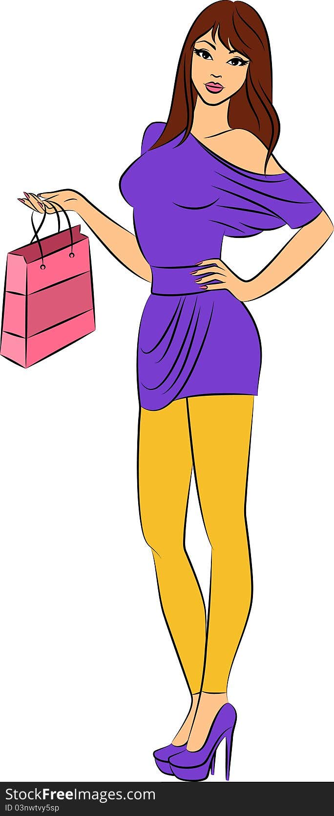 Beautiful fashion shopping girl.illustration for a design