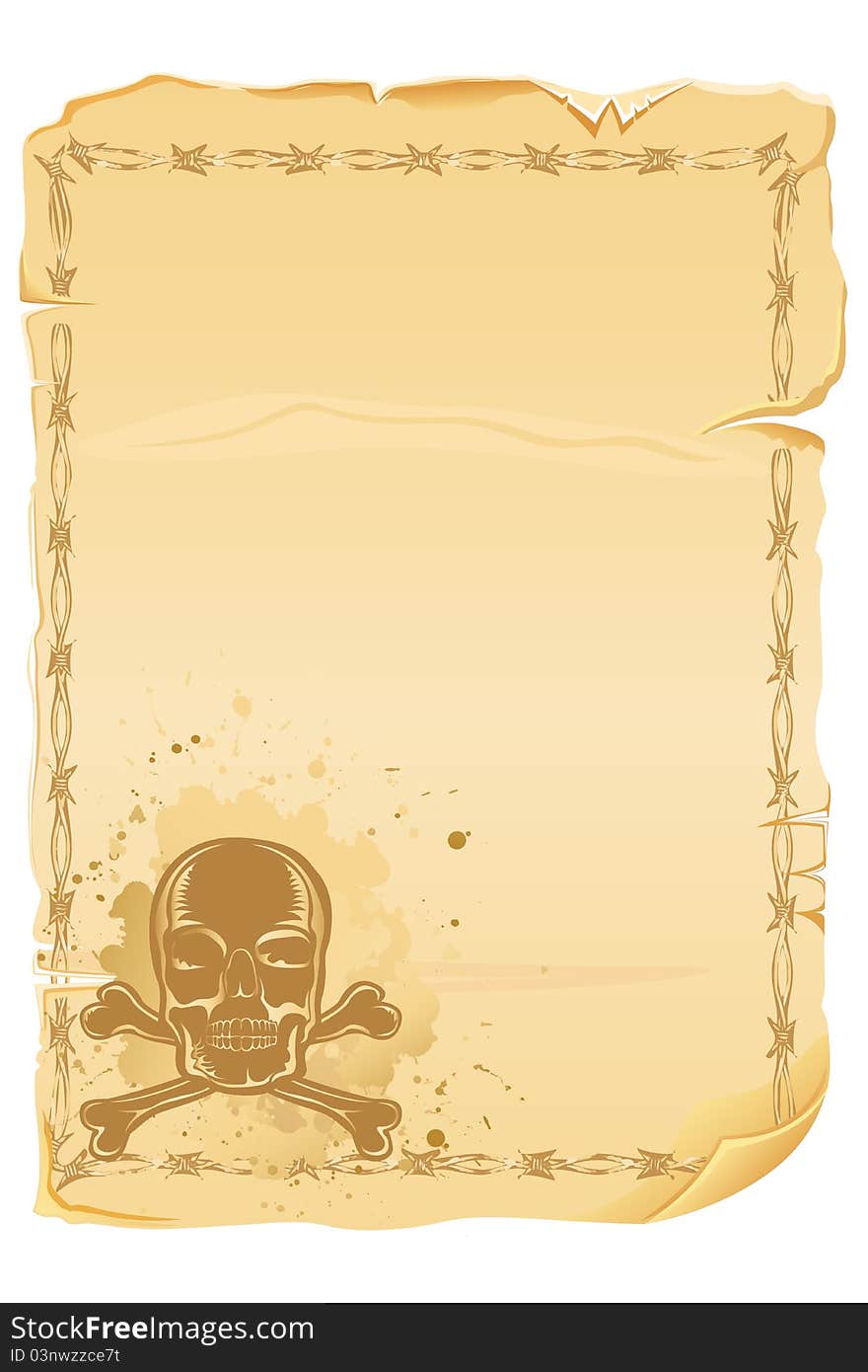 Illustration of antique letter with grungy skull. Illustration of antique letter with grungy skull