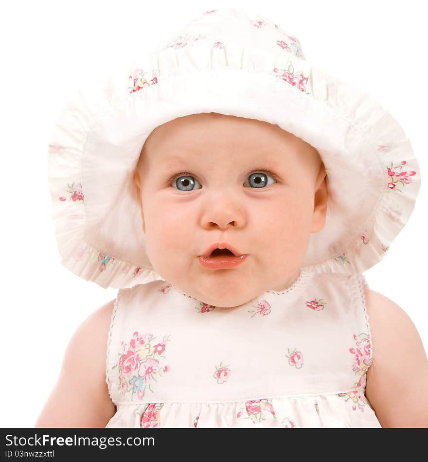 Surprised baby girl. Isolated over white background. Surprised baby girl. Isolated over white background