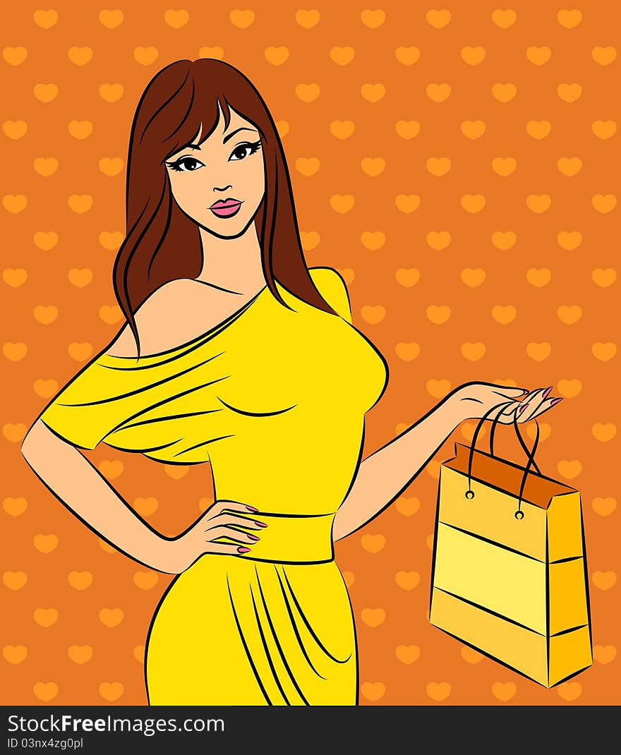 Beautiful fashion shopping girl.illustration for a design