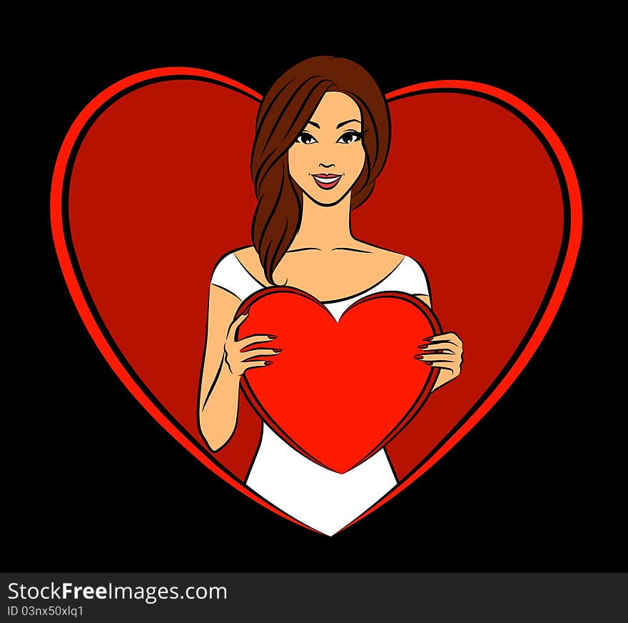 Beautiful girl with heart,illustration for a design