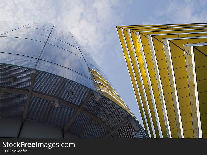 Top of two modern buildings. Top of two modern buildings.