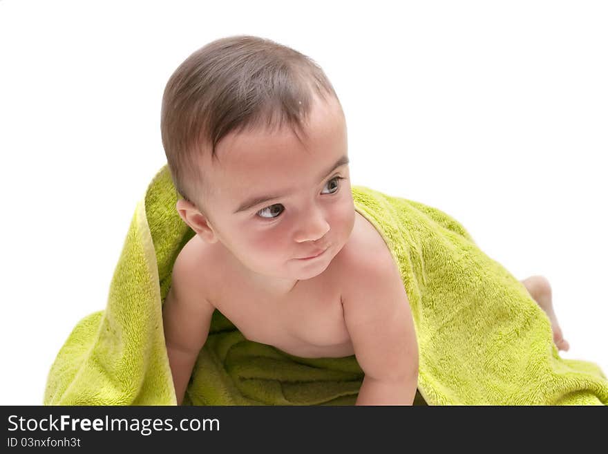 Beautiful baby with a towel over your head. Beautiful baby with a towel over your head