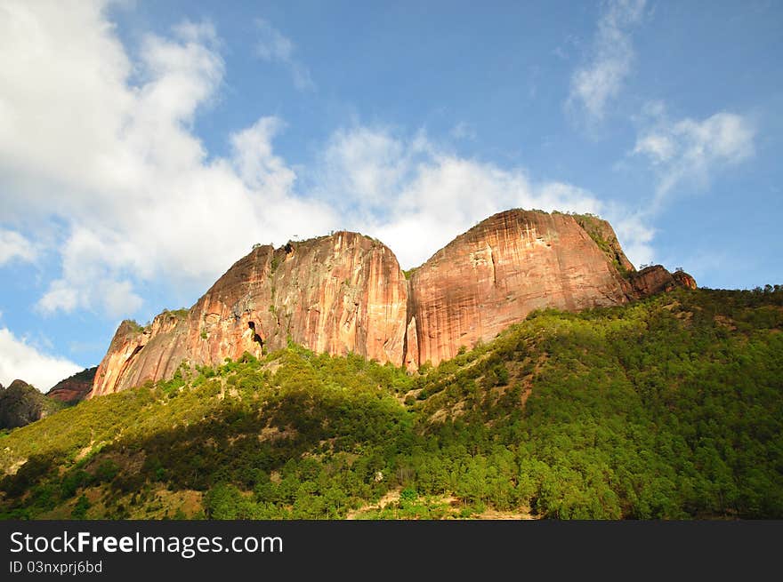 Huge rocks erected at the mountain