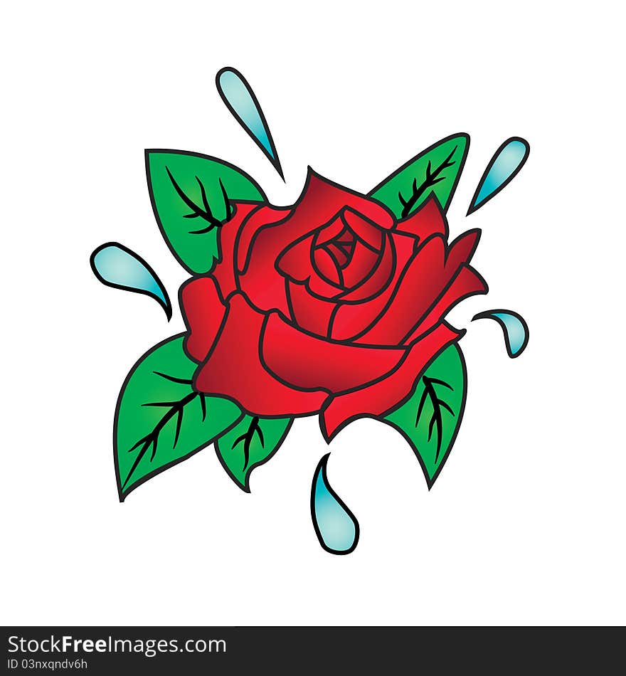 Tattoo style illustration, roses and banner. EPS8