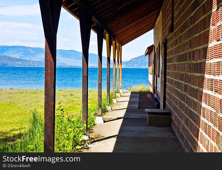 View over teracce on lake and mountains