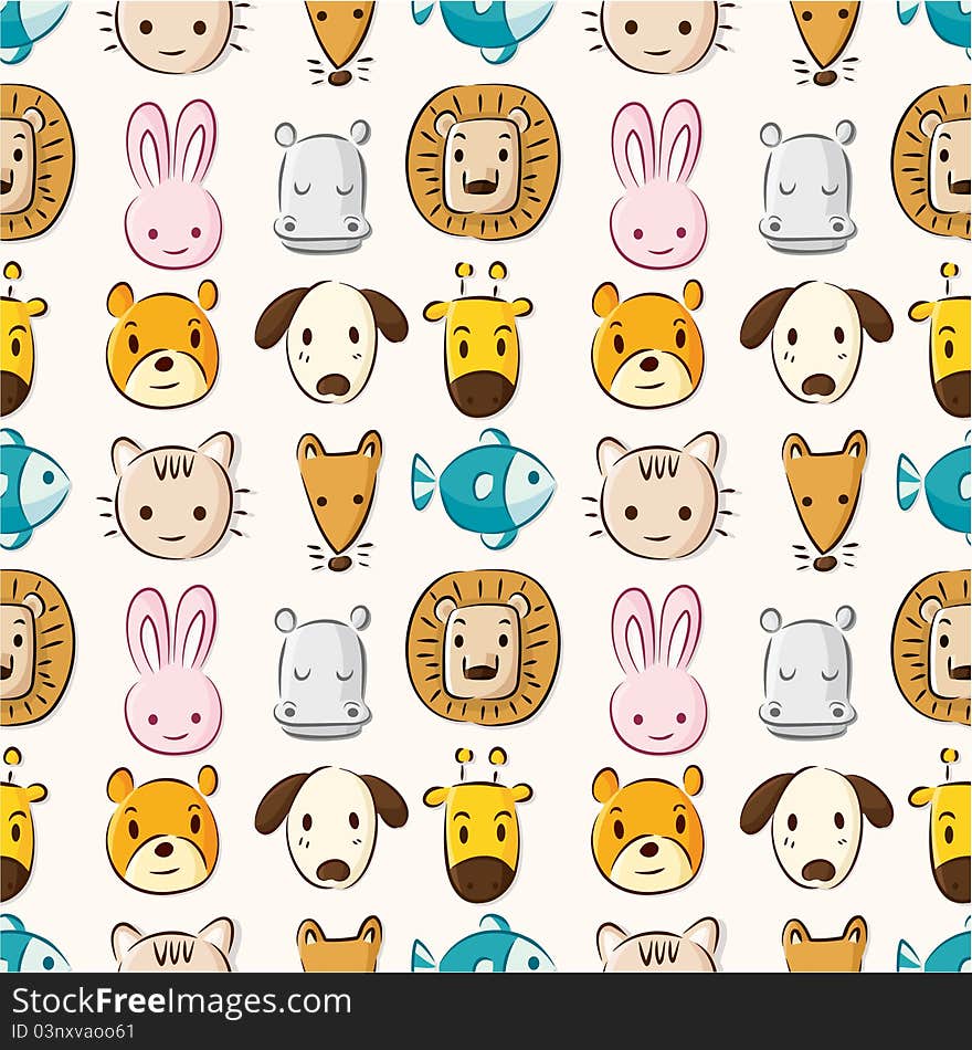 Cartoon animal head seamless pattern