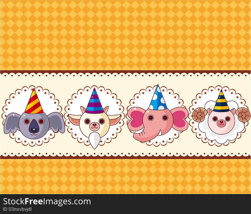 Cartoon party animal head card