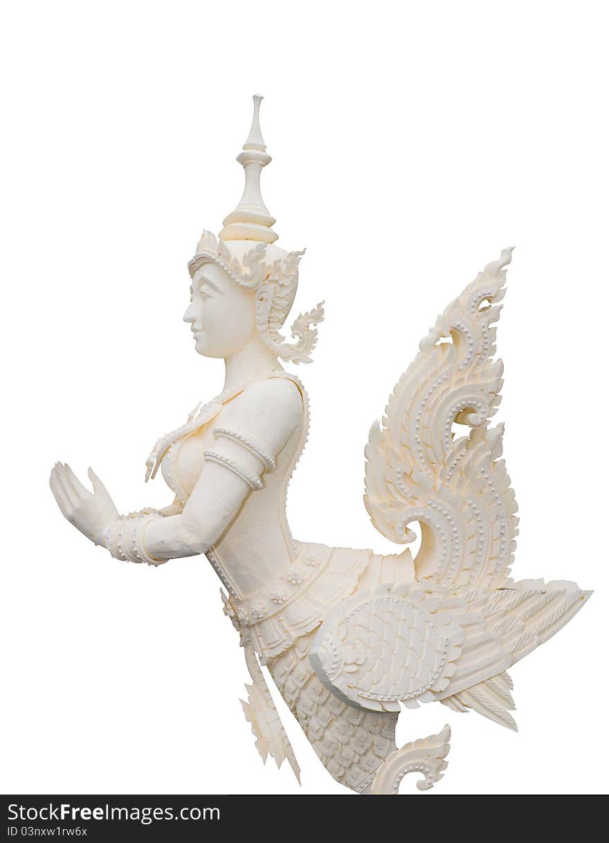 Native Thai style angel statue on white background