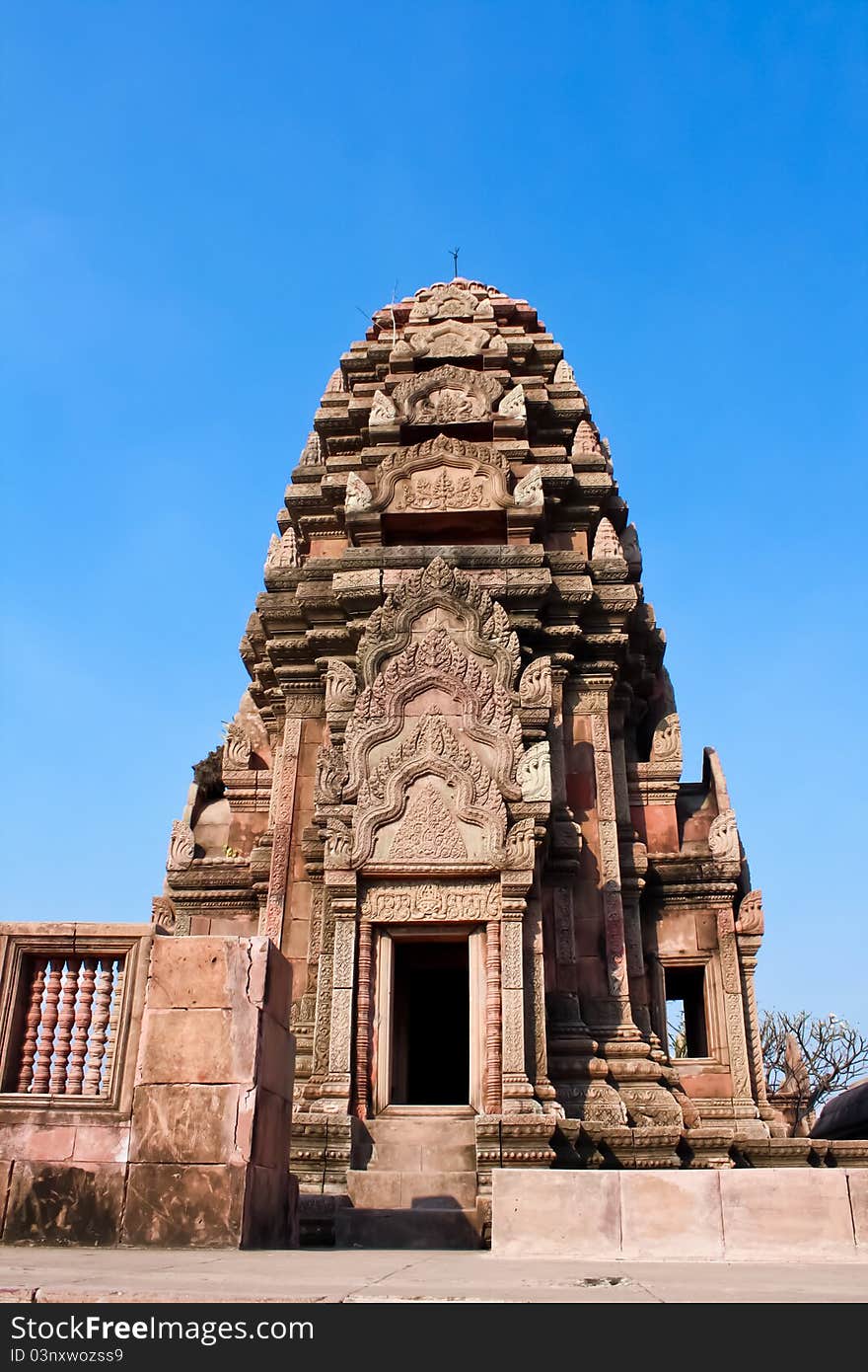 Temple made of stone situated on a mountain in Thailand