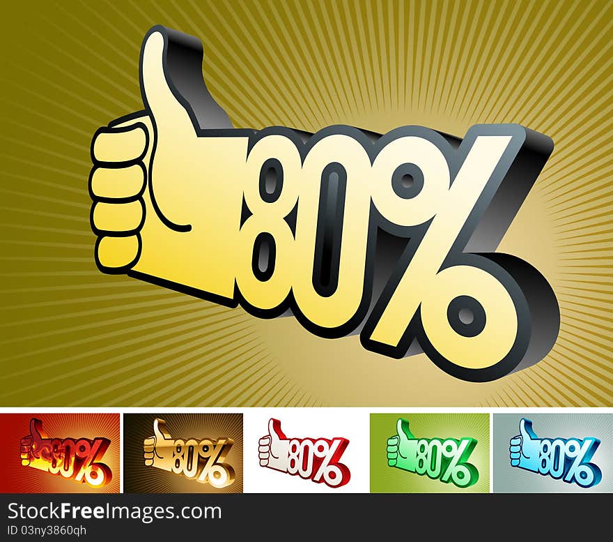 Illustratuion of abstract symbol of discount or bonus on stylized hand 80%