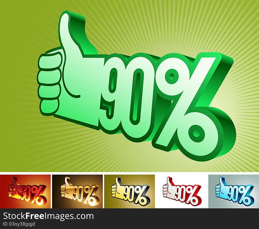 Symbol of discount or bonus on stylized hand 90