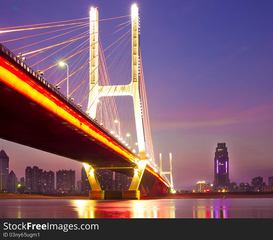 Named bayi bridge in the night of shanghai china.