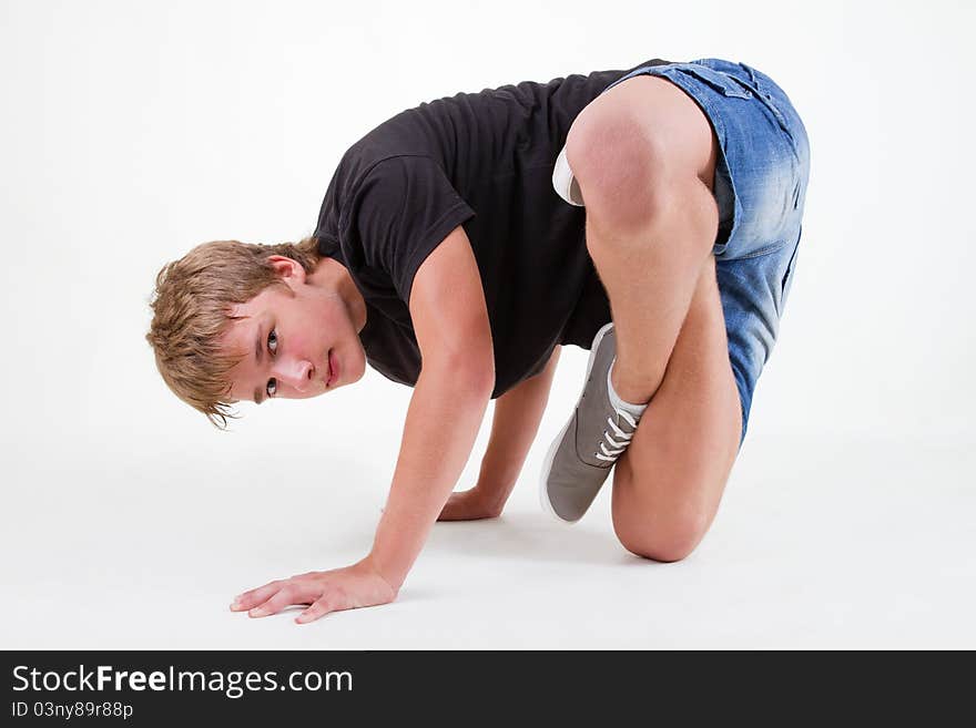 Teenager bboy training on white background. Teenager bboy training on white background