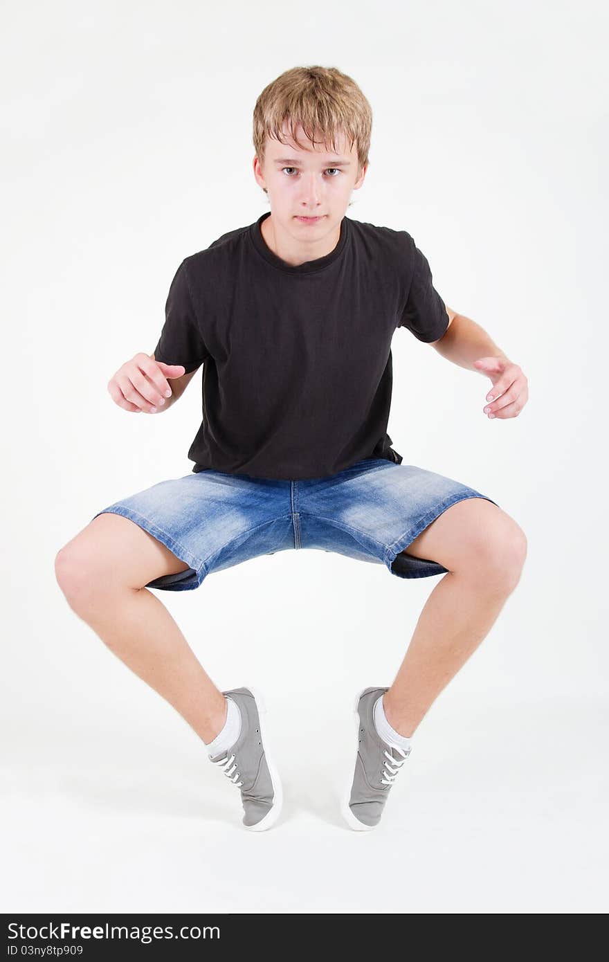 Teenager bboy training on white background. Teenager bboy training on white background