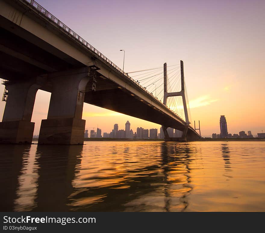 Named bayi bridge in the night of shanghai china.