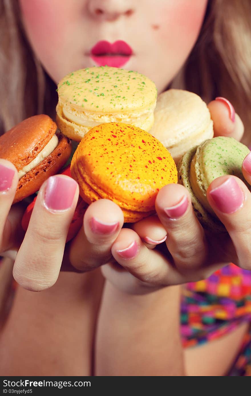 Girl Loves Colorful Macaroons