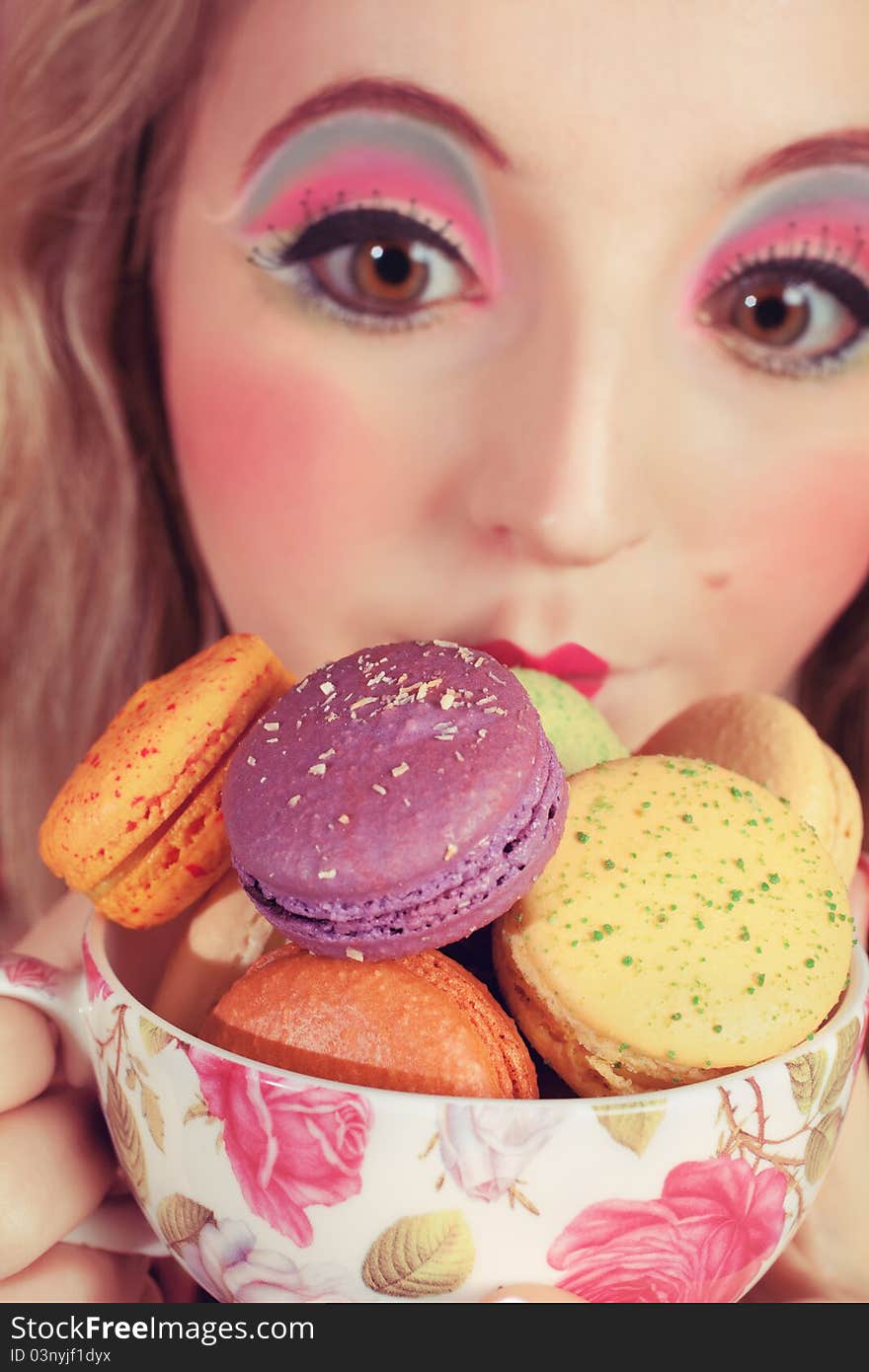 Girl Loves Colorful Macaroons