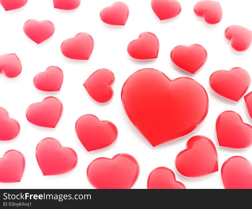 Beautiful red hearts on white background (love symbol)