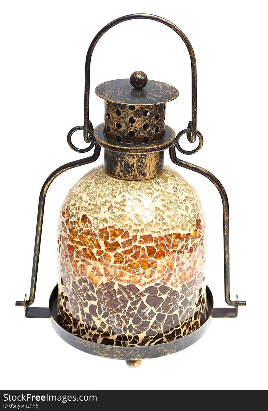 Vintage metal lamp of a mosaic of a white background