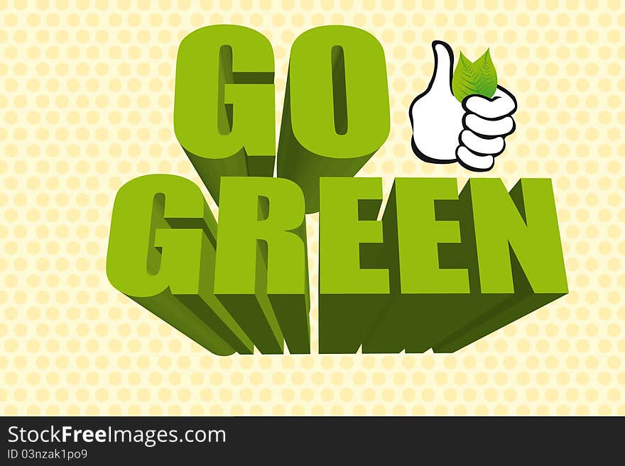 3d go green with thumb up over cream background. vector