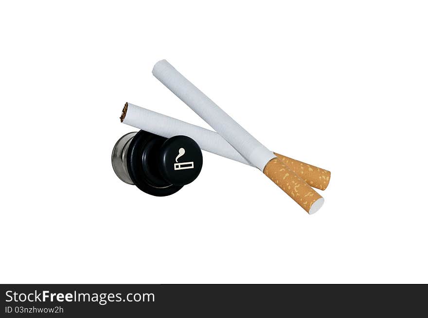 Photo cigarets and cigarette lighter on a white background. Photo cigarets and cigarette lighter on a white background