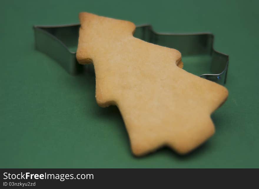 Christmas tree cookie with cutter. Christmas tree cookie with cutter