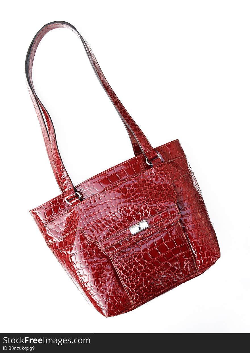 Red Crocodile textured leather shoulder handbag