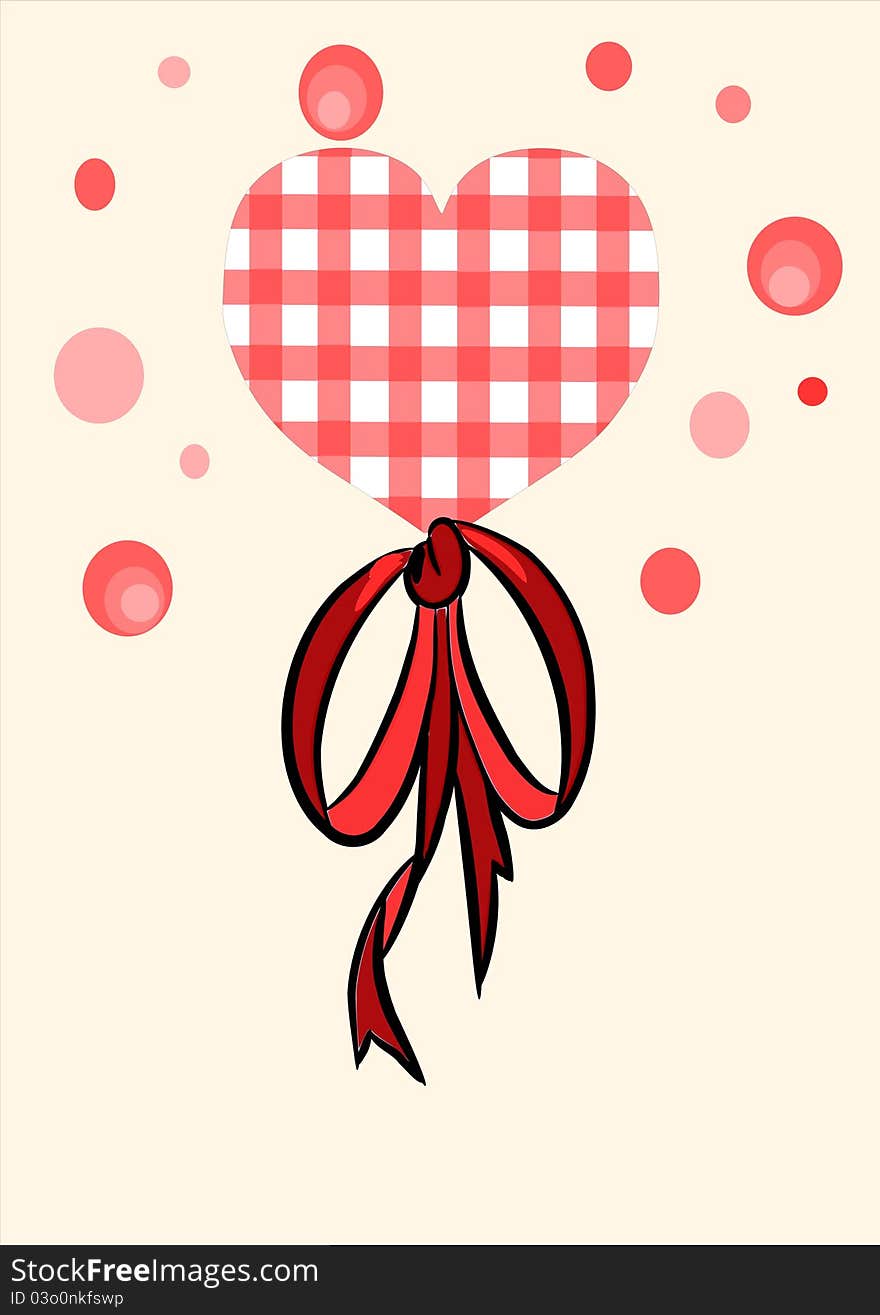 Red heart with beauty bow - vector