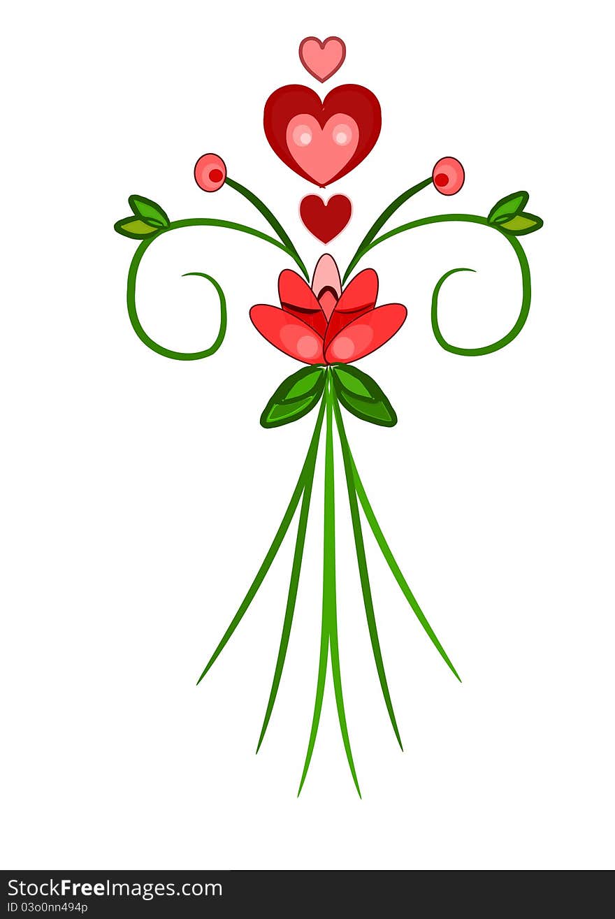 Beauty valentine bunch of flower with red hearts - Vector. Beauty valentine bunch of flower with red hearts - Vector