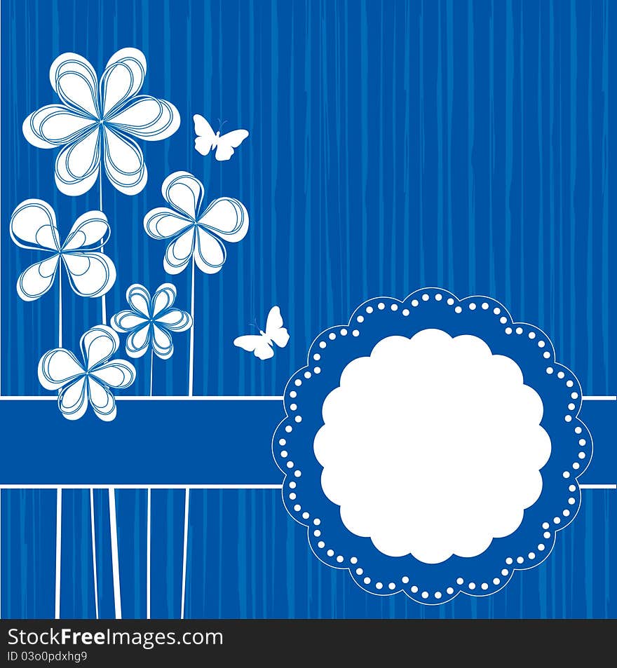 Flowers and butterfly on blue background. Flowers and butterfly on blue background