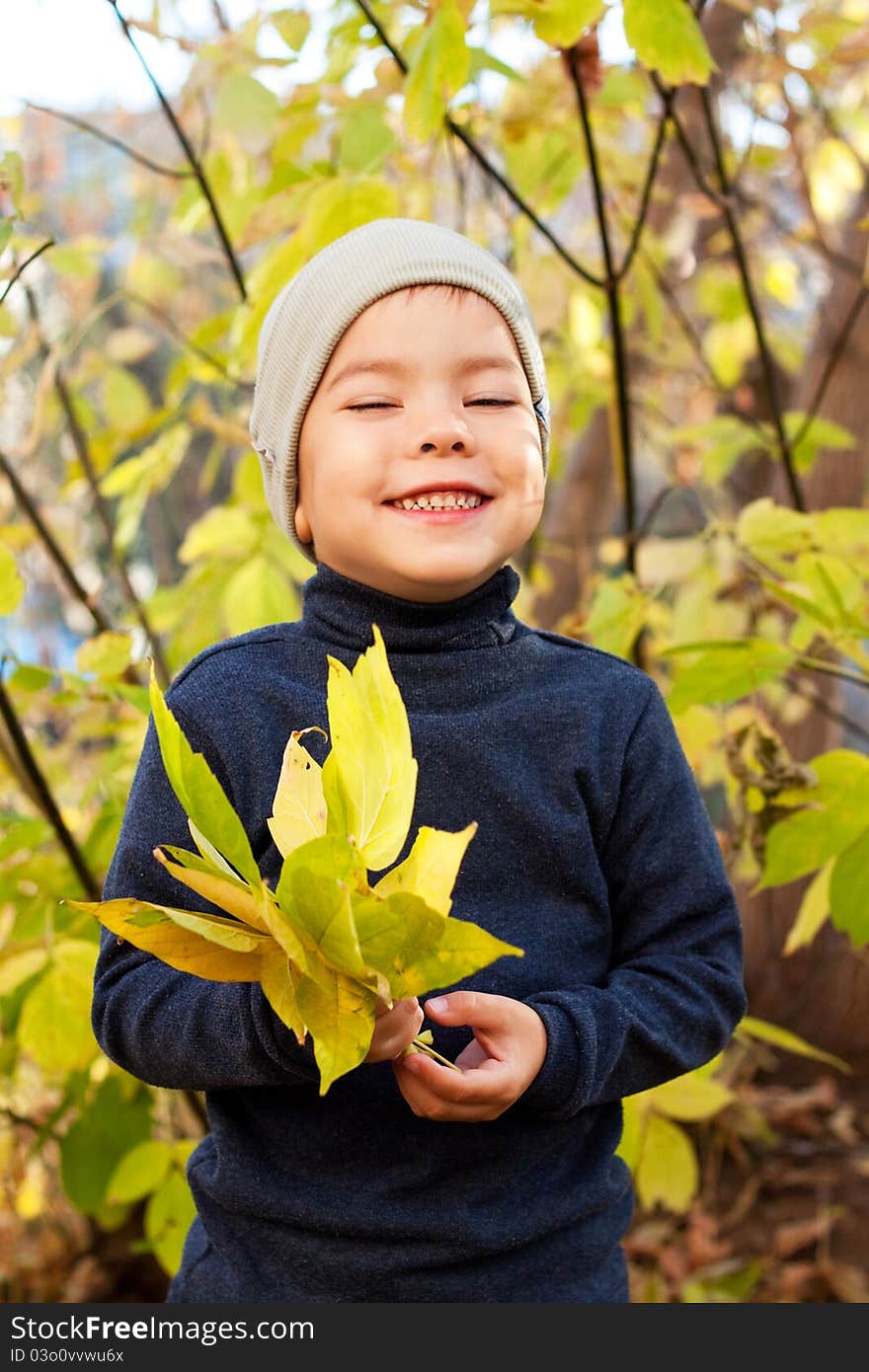 Boy walking in autumnal park