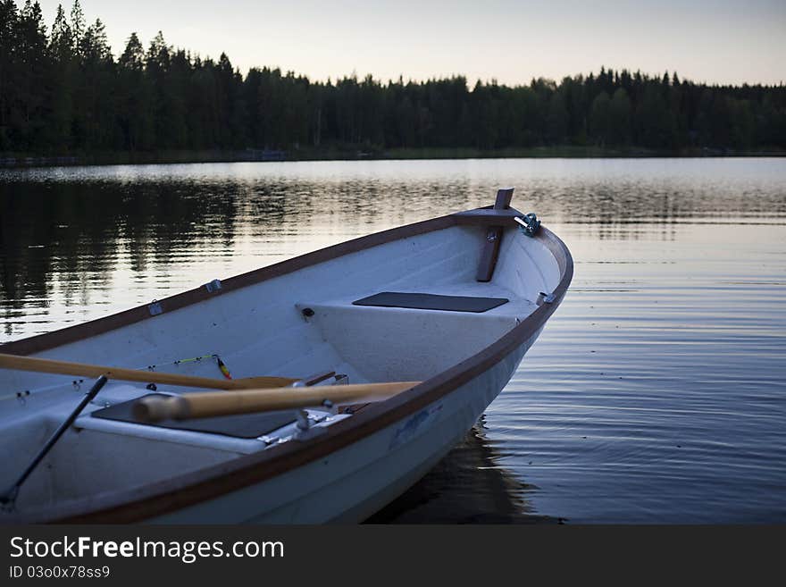 Boat prepared to start a course at the lake. Boat prepared to start a course at the lake