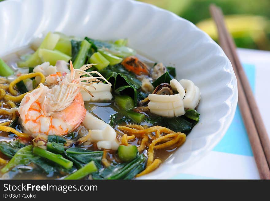 Noodles seafood in thai style