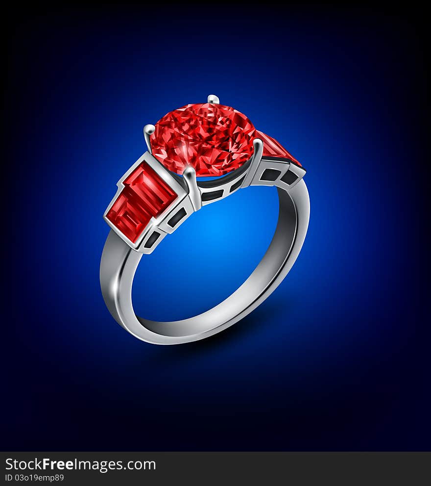 ring with red diamond on blue. ring with red diamond on blue